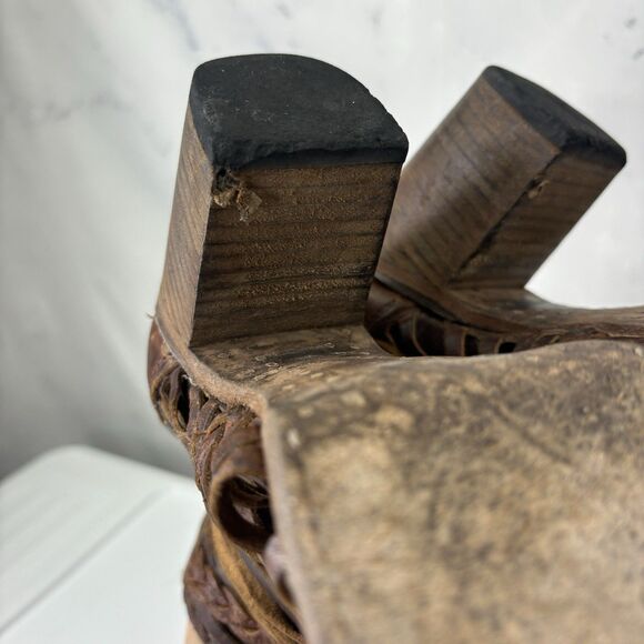 Freebird Booties Heel Bela braided laser cut brown leather Sz 8 Boho Westen - Picture 6 of 16